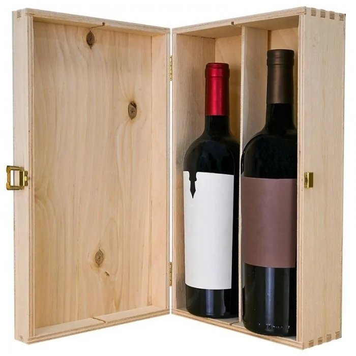 Cutie Din Lemn Pentru 2 Sticle De Vin Lungime 370 mm, Latime 175 mm, Inaltime 71 mm, Capac Cu balamale, Material Lemn, Culoar...