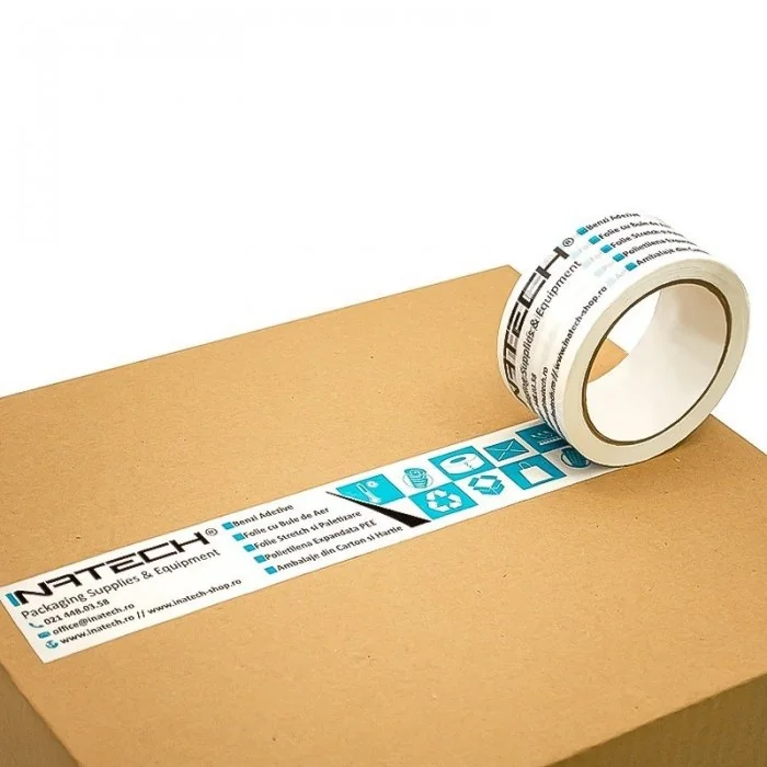 Banda Adeziva Personalizata Lungime 66 m, Numar Culori 2 Culori, Latime 48 mm, Tip Imprimare Sandwich, Buc / Pachet 360-Benzi...