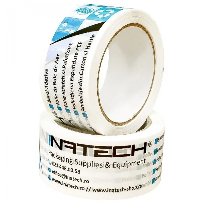 Banda Adeziva Personalizata Lungime 66 m, Numar Culori 2 Culori, Latime 48 mm, Tip Imprimare Sandwich, Buc / Pachet 360-Benzi...