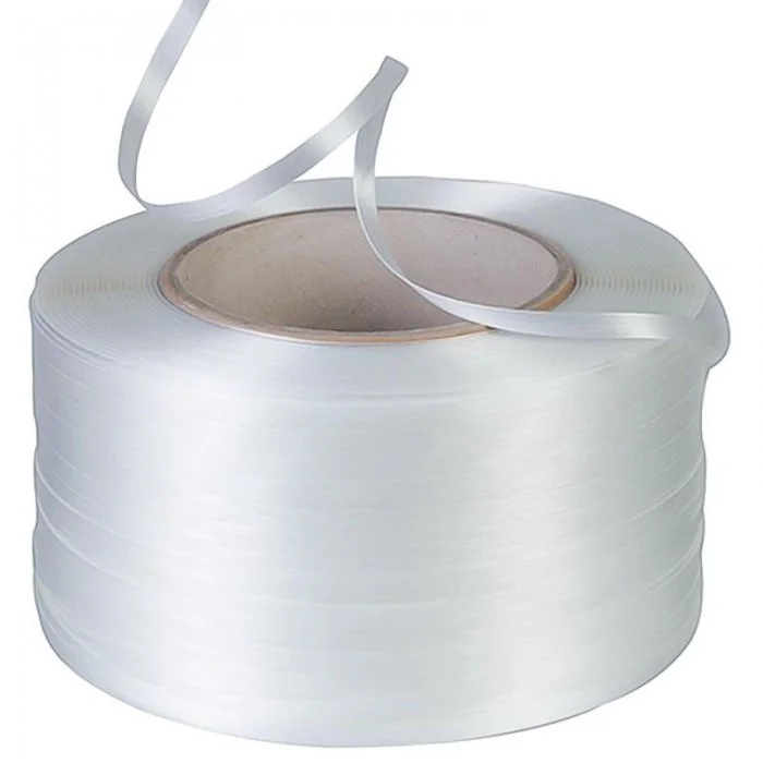 Banda De Legat Din Poliester Lungime 400 m, Latime 13 mm, Rezistenta La Rupere 500 kgf, Culoare Alb-Benzi Pentru Legare Si Pa...