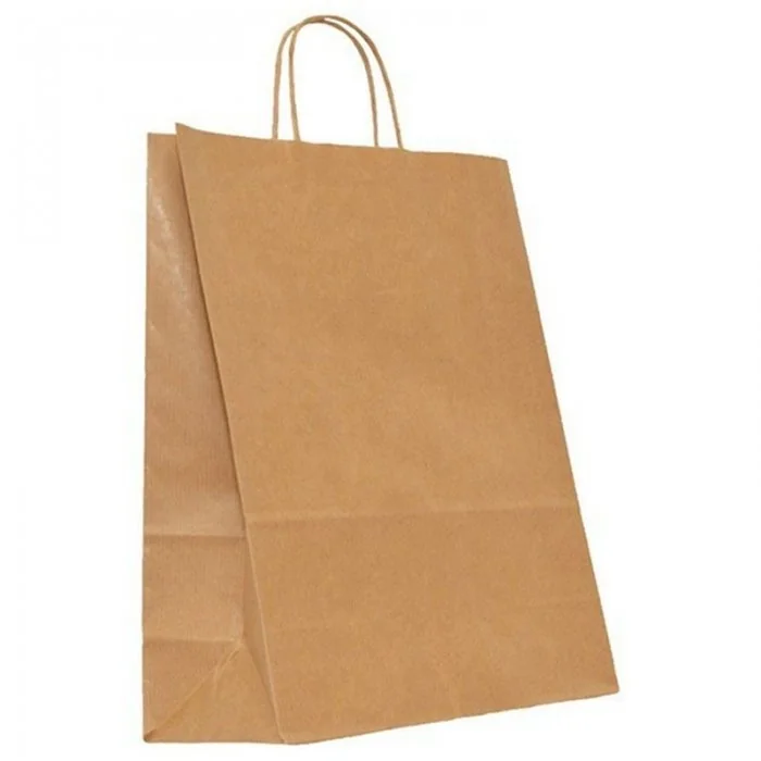 Pungi Hartie Cu Maner Rasucit, Alb/Natur Dimensiuni 250 x 110 x 300 mm, Tip Maner Sfoara, Material Hartie 90 gr/m2, Culoare A...