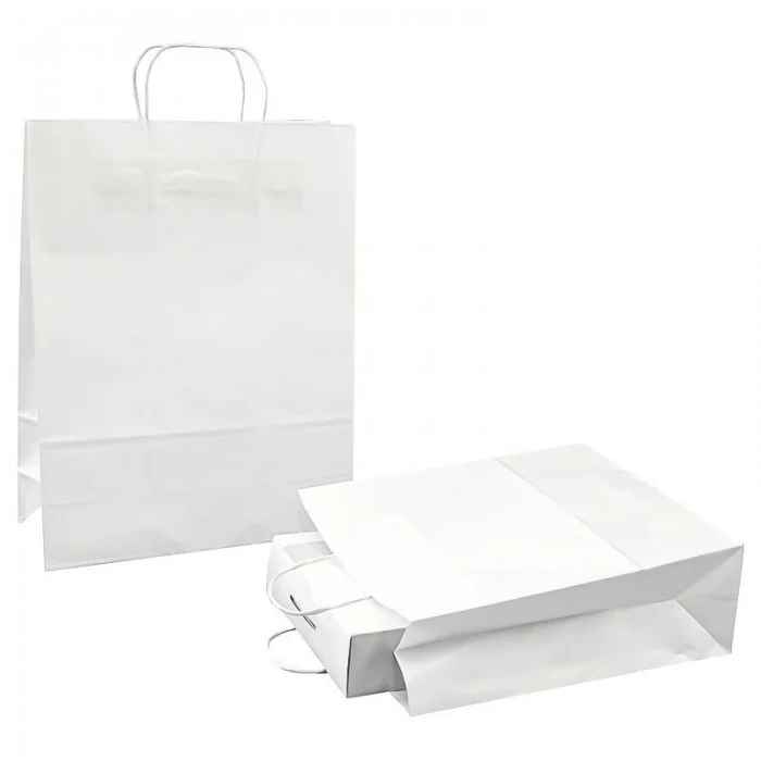 Pungi Hartie Cu Maner Rasucit, Alb/Natur Tip Maner Sfoara, Dimensiuni 430 x 160 x 470 mm, Material Hartie 100 gr/m2, Culoare ...