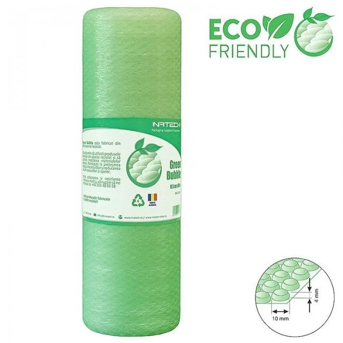 Folie Cu Bule Mici Eco Friendly Latime 1000 mm, Lungime 100 m, Straturi 2, Grosime 55 my, Culoare Verde-Folie Cu Bule De Aer ...