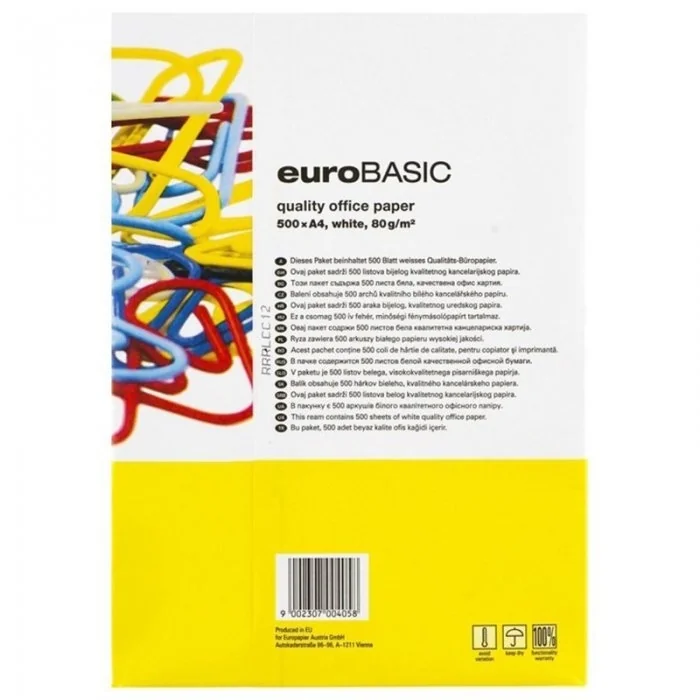 Hartie Copiator A4 Eurobasic, 80 g/mp, 500 coli/top Format A4, Denumire Euro Basic, Hartie Reciclata NU, Dimensiuni 210 x 297...
