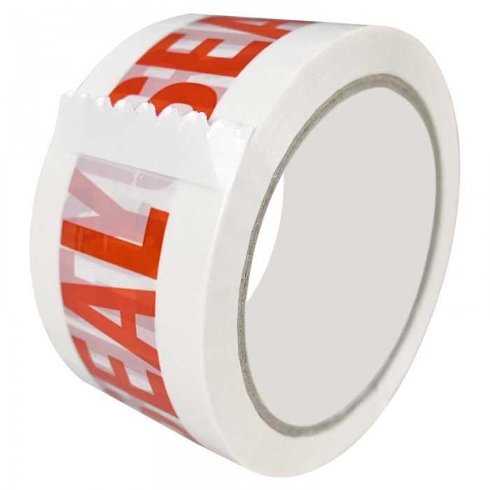 Banda Adeziva Personalizata SECURITY SEAL, 48 mm x 60 m Lungime 60 m, Latime 48 mm, Culoare Rosu / Alb, Silentios Da-Benzi Ad...